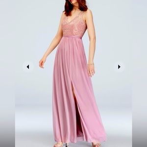 David’s bridal lace and mesh v-neck bridesmaid dress  STYLE# F20057